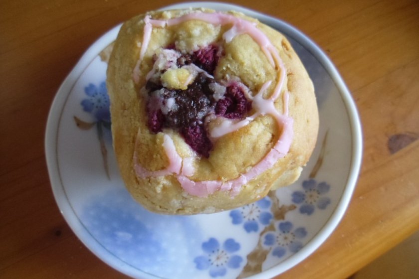 Raspberry and chocolate muffin