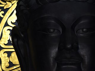 Close-up look at a huge Echizen Daibutsu (Buddha statue). What a serene face!