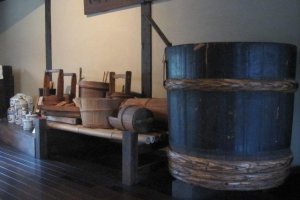 Sake vats displayed in the Shuyukan - the sake store and musem.