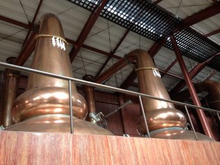 The copper distillation vats have a very unique shape and are an identifying mark throughout the compound
