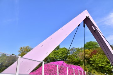 <p>Nishiyama Bridge and pink moss phlox under the blue sky</p>