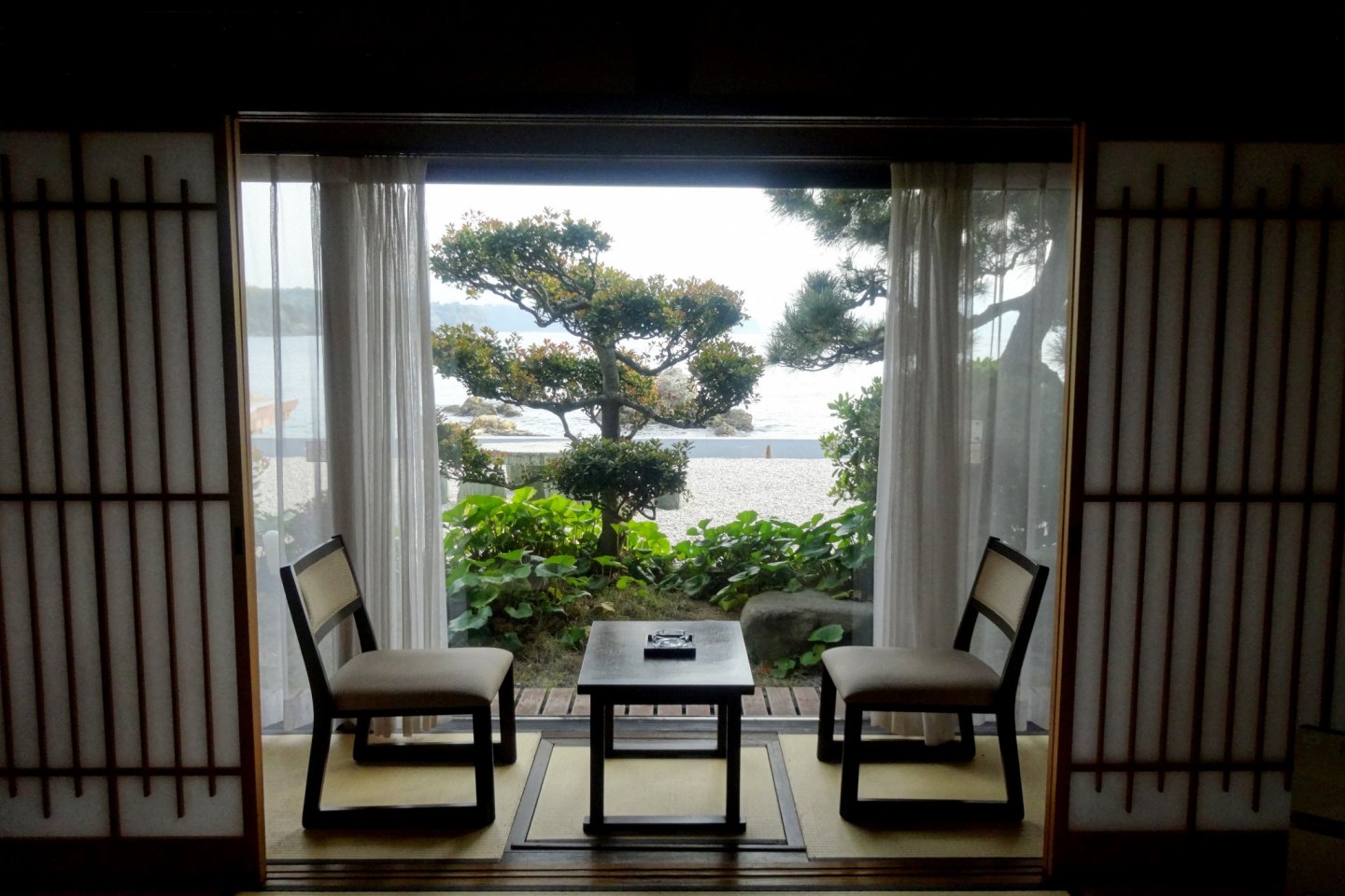 The view of the sea from one of the guest rooms at Hagi Komachi