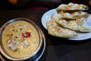 Coconut chicken curry and garlic naan