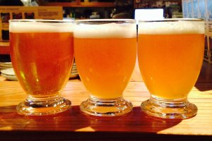 Baird Taproom Harajuku&nbsp;beer flight. Rising Sun Pale Ale, Wabi-Sabi JPA and Numazu Lager.