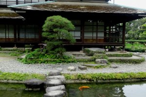 A path of stepping stones leads to the 350 year old teahouse