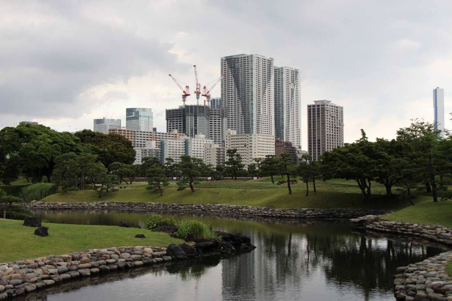 Le jardin Hama Rikyu, un des poumons verts de Tokyo, enclavé au milieu des gratte-ciels de Shiodome