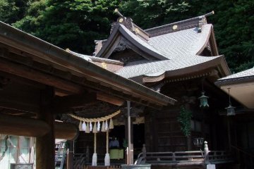 The traditional ambience of a Japanese shrine.