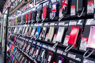 <p>A wall of smartphone cases.</p>