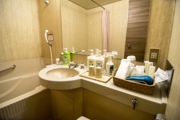 <p>Various amenities are provided for your stay. In the bathroom, a basket full of everything you will need welcomes you to your room.</p>