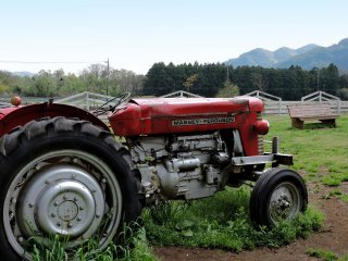 A red tractor in the field