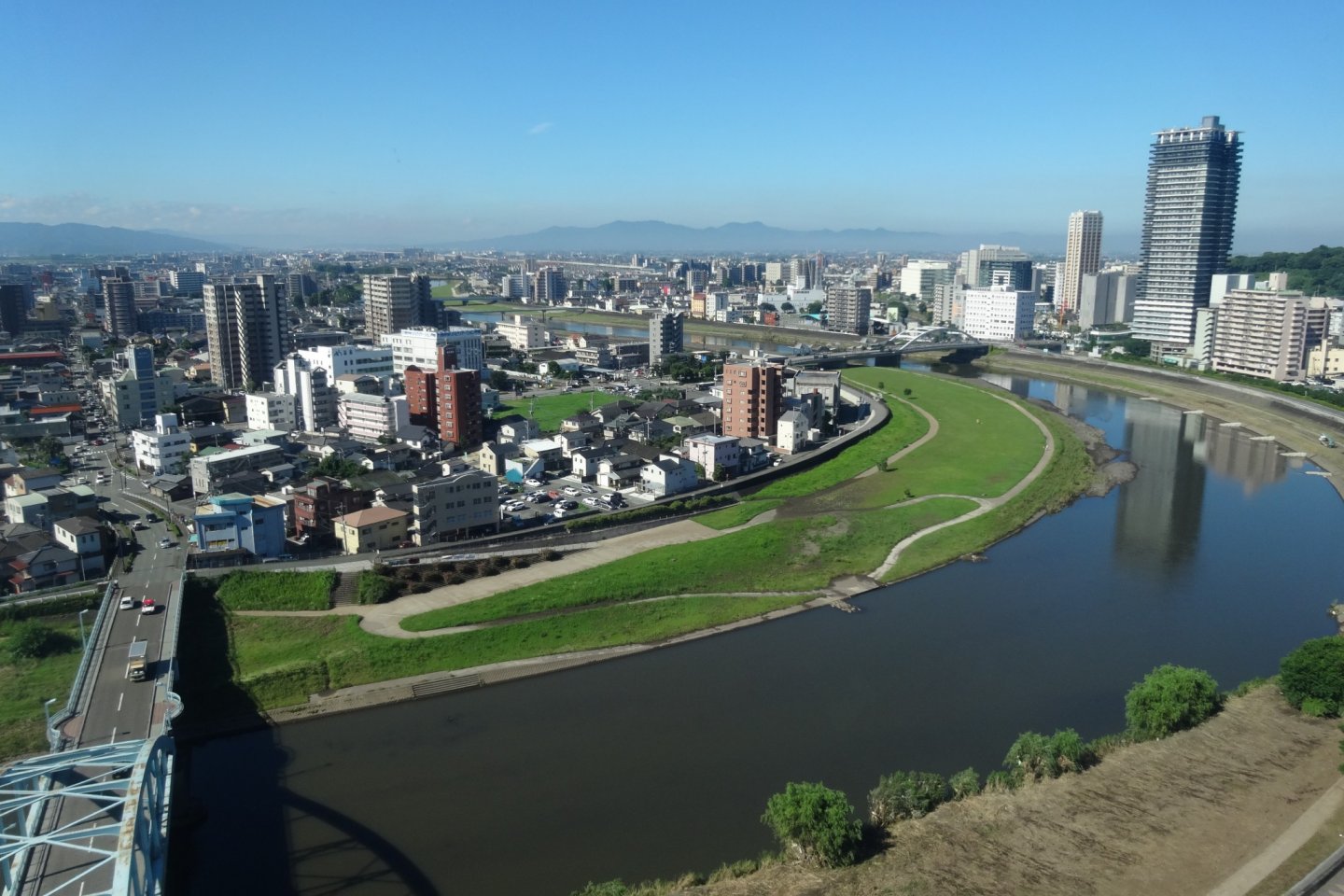 View of Kumamoto's Shirakawa river from the rooms of the ANA New Sky Hotel