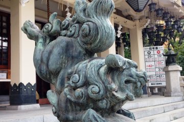 Mythical creatures dot the grounds of Yasaka Shrine