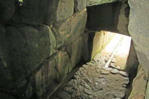 Looking down on the burial Chamber and entrance of the Ishibutai from a gap in the ceiling