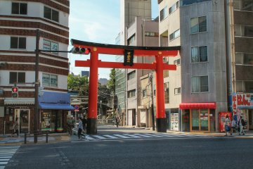 <p>Thr red torii you&#39;ll see when your exit Inaricho Station</p>