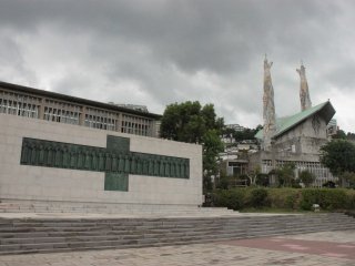 Left: The granite-and-bronze monument of the twenty-six saints of Japan, all martyred at Nishizaka Hill in Nagasaki on February 5, 1597. This monument was designed by Prof. Yasutake Funakoshi. Behind it is a museum dedicated to the 26 martyrs and to the history of Christianity in Japan. Right: St. Philip Church. Dedicated to St. Philip of Jesus, the 24-year-old Mexican who was the first among the 26 to pass away.