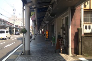 <p>Shotengai, or covered shopping street in Toyooka</p>