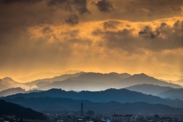 Sunset and mists decent upon Tokushima