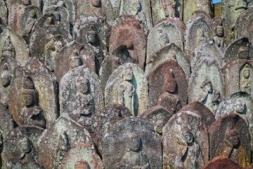 <p>A close-up of the many Buddha statues</p>
