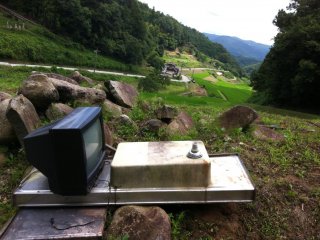 Who watches TV here? I saw a Tanuki (racoon dog) scampering away shortly after this, maybe it belonged to him