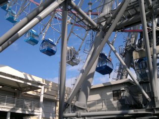 Looking up at of the wheel cars
