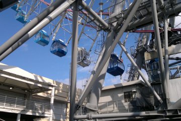 <p>Looking up at of the wheel cars</p>
