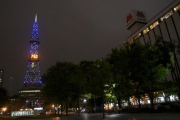 At night, the tower shines in various colors