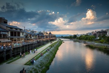 The Kamogawa, lined with restaurant terraces overlooking the river