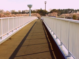 Pemandangan mercusuar Tamagawa dari ujung jembatan (jauh dari stasiun Hamura)
