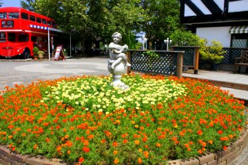 The beautiful flower bed in the middle of the village