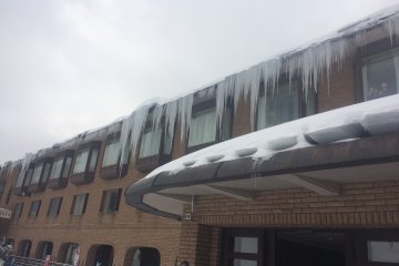 Icicles hanging off the hotel.