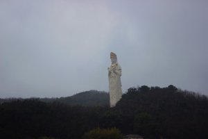 The statue is so tall it dominates the scenery for miles around.  Even in the rain we can see it from miles away.