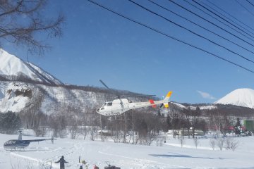 The helicopter taking off