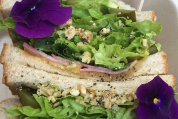 Edible flowers on a sandwich from Garten.
