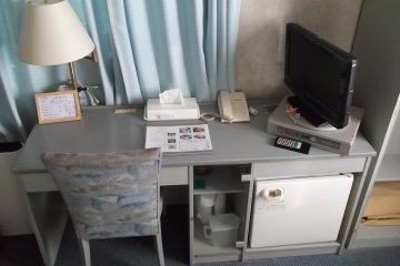 My desk, TV and fridge