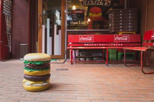 You know you're in the right place when you spot this adorable burger stool