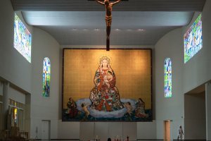 A huge painting of St. Maria Osaka hanging on the church wall