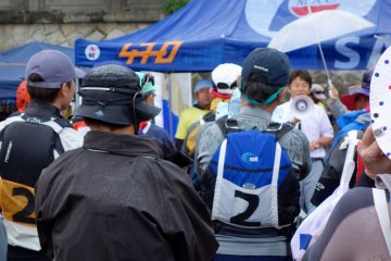 Race participants gather to hear the Mayor of Hayama prior to the race start