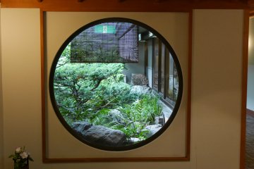 The hotel is full of visual delights such as this picture window looking in to an internal garden.