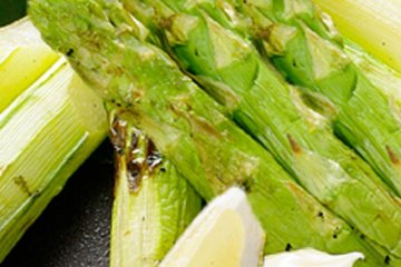 It is not only seafood--crisp asparagus and other veggies are served