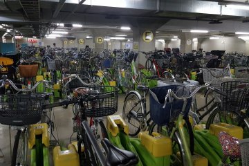 An underground bike parking garage.
