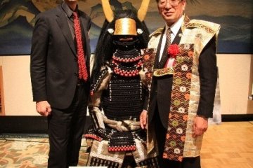 The Mayor of Sekigahara, Yasuyo Nishiwaki, with event host and Sekigahara expert Chris Glenn