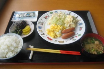 Simple home made breakfast at Southern Cross Hotel in Aharen Tokashiki-son Island Okinawa
