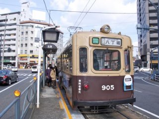 View of the tram at Hakushima Station, the end of the line in this suburb near Hiroshima JR station.