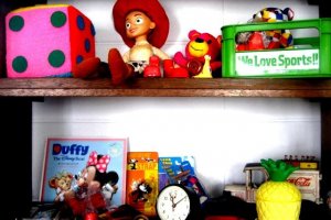 An Ecletic collection of American toys at Half Time Pension Dive Shop and Bar at Aharen Beach Tokashiki Kerama Islands Okinawa