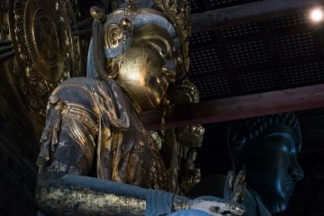 Inside Todai-ji, Nara. The main statue, Diabutsu, is the largest bronze Buddha Vairocana statue in the world.