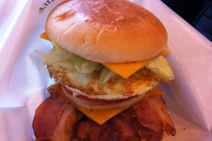Big Man's famous bacon and egg burger