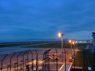 Night-time runway light-up of Kobe Airport