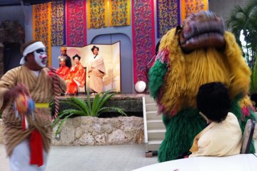 Lion Dance in Action at Ryukyu Mura in Onna son Okinawa