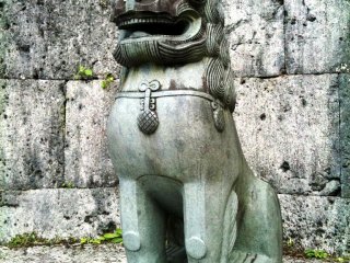 Ancient Shisa Statue guards Shuri Castle a world heritage site in Naha Okinawa