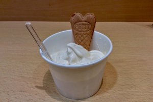 Soy sauce flavored soft ice cream at the Mame Cafe